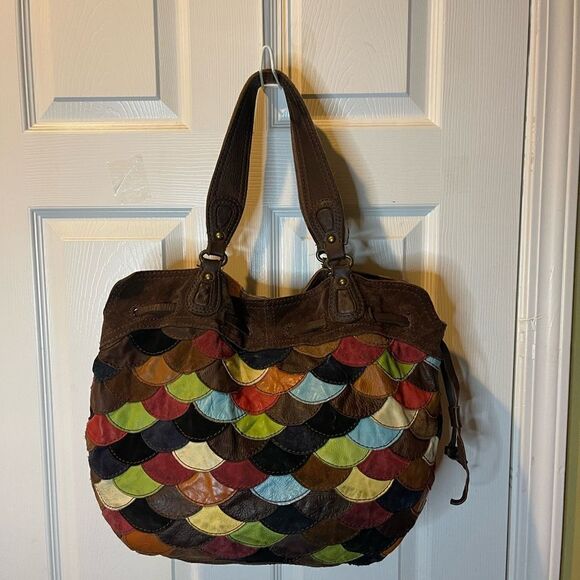 LUCKY BRAND Mult-Color leather & Suede Patchwork HOBO  large Shoulder Bag - Picture 3 of 15